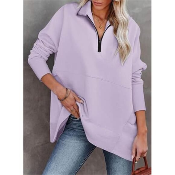 Women's Casual Oversized Half-Zip Sweatshirt – Long Sleeve - Picture 2 of 6